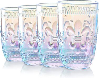 Joeyan 370ml Rainbow Water Glasses, Set of 4 Gradient Tumbler Glasses, Colorful Embossed Flower Pattern, Shimmering Iridescent Drinking Glasses, Romantic for Everyday Family Meals, Party, Office, Drinks, Cocktails, Juice