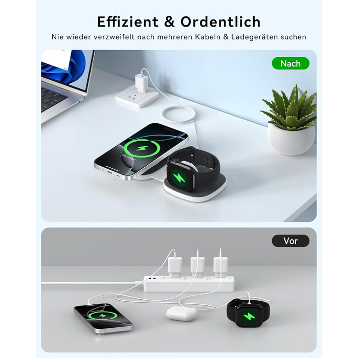 Зарядна станція 2-в-1 для Apple Watch та iPhone MagSafe (20W, чорна) - сумісна з iPhone 17e/Air/17/16/15/14/13/12, Apple Watch Series 11/10/9/8/7/6/5/4/3/2/SE/Ultra, AirPods