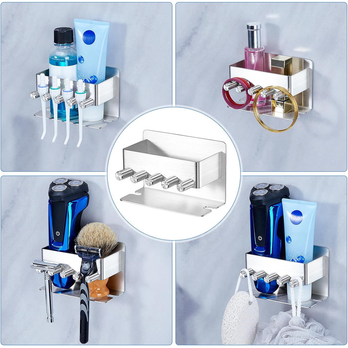 Тримач для зубних щіток GGQ настінний, для електричної зубної щітки, без свердління, самоклеючий, з підставкою для зубної пасти (срібний)