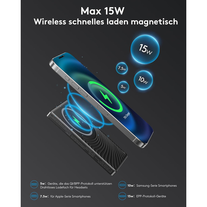 Power Bank Ntaanoo з MagSafe для iPhone 16/15/14/13/12 (10000mAh, 20W, бездротова зарядка)