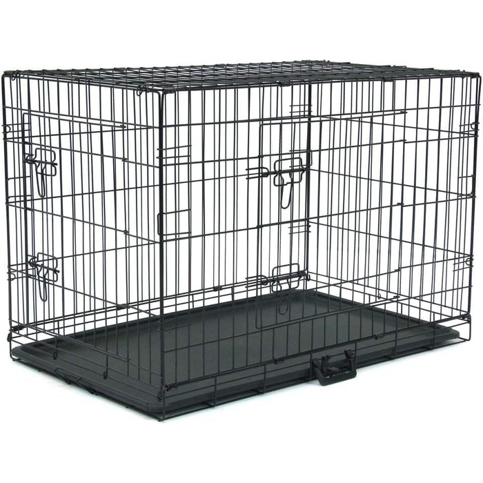 Клітка для собак, складана, з 2 дверцятами, переноска для собак, авто, з піддоном (L) 91 x 57 x 62.5 см