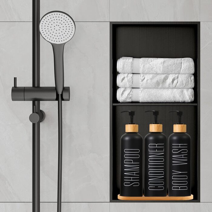 Набір з 3 чорних скляних флаконів для шампуню, гелю для душу та мила (500 мл)