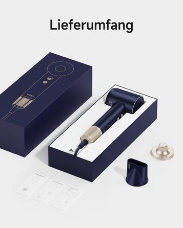 Фен Laifen з магнітною насадкою, 200 млн негативних іонів, 110 000 об/хв, швидке сушіння, Swift Premium, кобальтово-синій