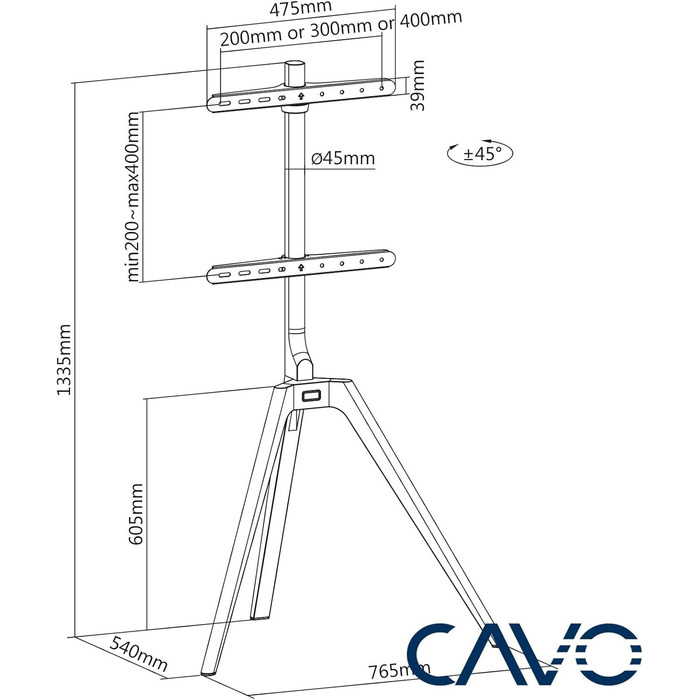 Настінне кріплення для телевізора CAVO Motion 32-70 дюймів, до 45 кг, VESA 400x400, поворотне, чорне