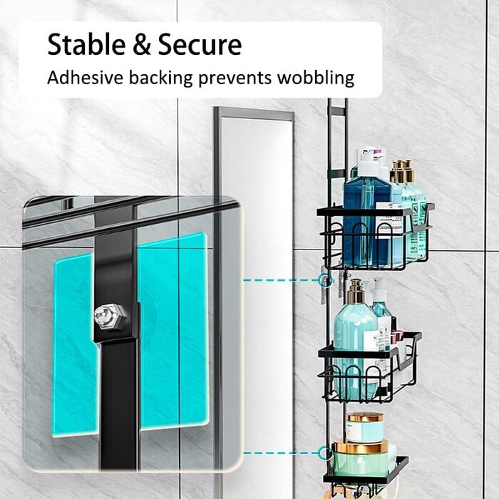 Настінна поличка для душу без свердління - 3 ярусна органайзер для шампуню. Підвісна поличка для душу, ванної кімнати з 4 гачками. Організація та зберігання у ванній кімнаті