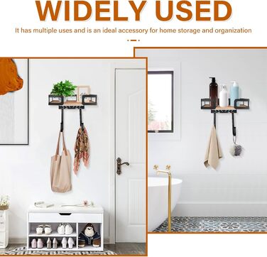 Настінна вішалка для праски та гладильної дошки з металевою конструкцією та кошиком для зберігання (чорна)