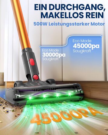 Бездротовий акумуляторний пилосос DP2 з подвійним акумулятором, 45KPa, 60 хвилин роботи, 500W, LED-дисплей, телескопічна труба, вертикальне зберігання, світло GreenEye, ідеальний для шерсті тварин/килимів/твердих підлог, золотий