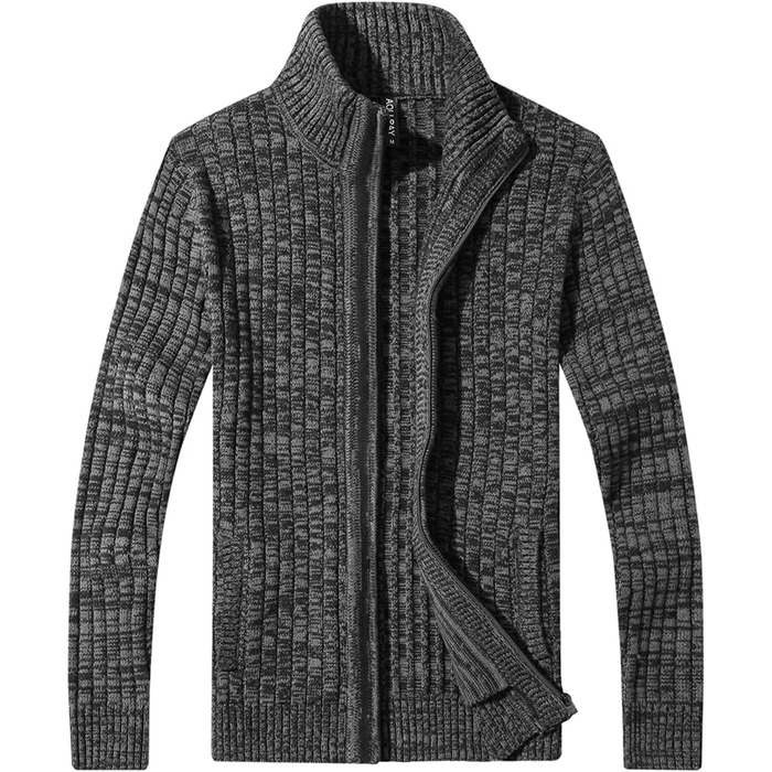 Чоловічий кардиган AOI RAY з блискавкою та стоячим коміром, в'язаний пуховий светр з двома кишенями, чорний (3XL, сірий)