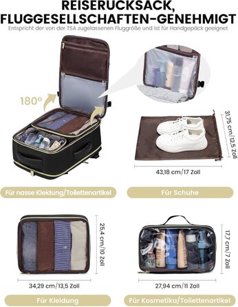 Рюкзак LOVEVOOK для ручної поклажі літака, жіночий, 40L, 45x36x20 см, для ноутбука 17 дюймів, бежевий