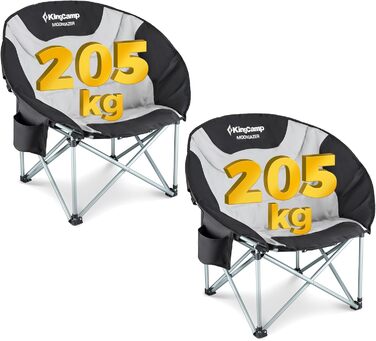 Крісло для кемпінгу KingCamp Moonchair XXL: зручне, м'яке, на 205 кг, з тримачем для напоїв, для відпочинку на природі, риболовлі, саду, балконі (Чорний, з термосумкою, 2 шт.)