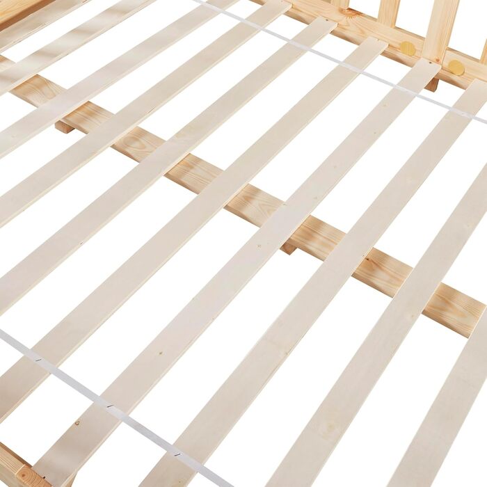 en.casa Kids Bed Sisimiut House Bed 140 x 200 cm with Side Rails Wooden Bed for Children Floor Bed Slatted Frame Pine Wood Wood Finish Wood 140x200cm