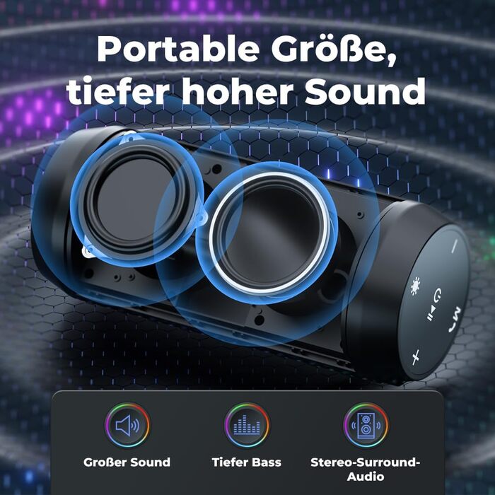 Портативна Bluetooth колонка ELEHOT з LED підсвіткою, 10W, підтримка Micro-SD та USB, з функцією гучного зв'язку для телефону та ПК
