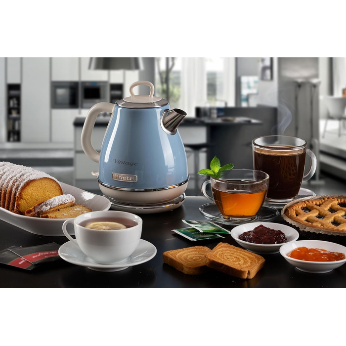 Електричний чайник Ariete Vintage 2868 Beige (Blau), 1 літр, нержавіюча сталь, 1600W, з бездротовим 360° підставою, автоматичне відключення