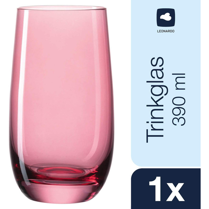 Leonardo Sora Drinking Glasses, Set of 6, Colorful Glass Set, Dishwasher-Safe Juice Glasses, Water Glasses, Drinking Cups in 6 Colors, 390 ml, Assorted Colors, 047287