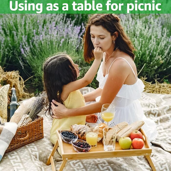 Бамбуковий столик SHUESS для ліжка та дивану: чорний, з відкидними ніжками, 41.5 x 30 x 20.5 см