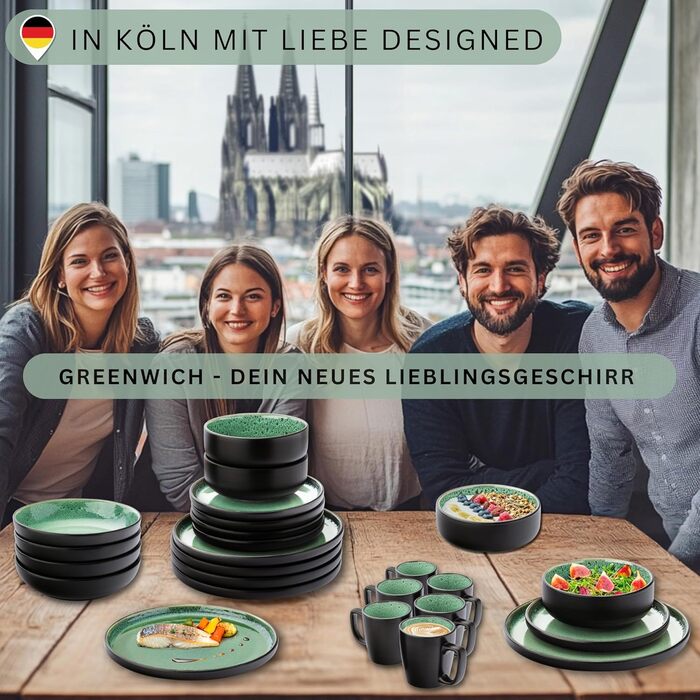 Набір десертних тарілок Sänger Greenwich, 6 шт., кераміка, зелений колір, для 6 осіб, стійкий до миття в посудомийній машині та мікрохвильовій печі