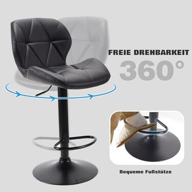 WangPangzi Adjustable Bar Stools 2-Pack with Backrest - Padded Leatherette Kitchen Bar Chairs with Footrest for Counter Height, Restaurants, Hotels & Bars (Black)