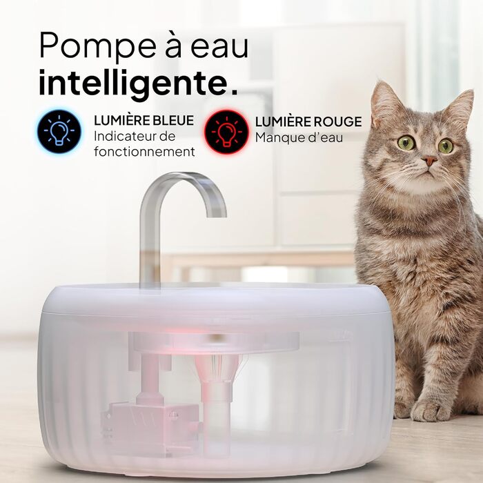 PrettyPaw фонтанчик для котів Aqua Flow Pro (білий) – тихий, BPA-free, 3л з LED та фільтром з активованого вугілля