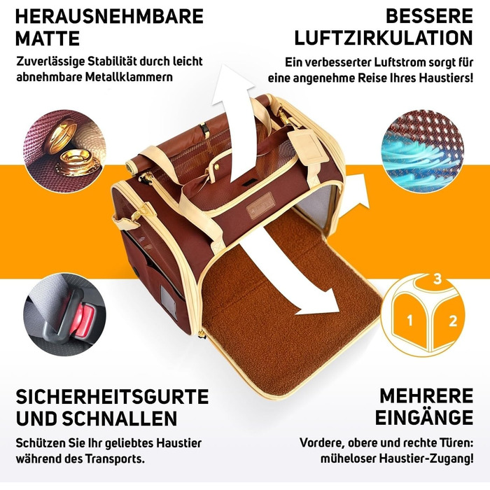 Транспортна переноска для котів та собак, переноска для маленьких собак та котів, коричнева (42 x 29 x 28 см)