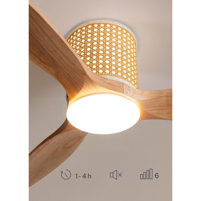 Стельовий вентилятор WINDCALM Rattan з підсвічуванням та пультом ДУ, 132 см, 40W, 6 швидкостей, 3 режими світла, таймер, літній/зимовий режим
