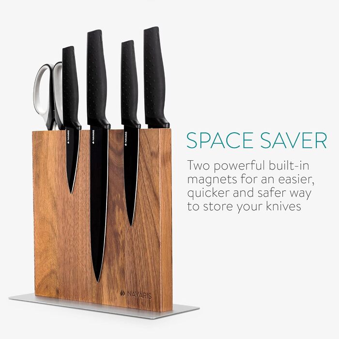 Navaris Double-Sided Magnetic Knife Holder made of Walnut - Magnetic Knife Block, Knife Board, Double-Sided Magnetic Knife Holder - Knife Holder, Wood, Unfurnished
