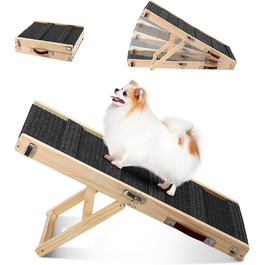 Складана дерев'яна пандус для собак – для ліжка, дивана, авто. Регульована висота 25-52 см, довжина 83 см, ширина 35 см, антиковзка поверхня