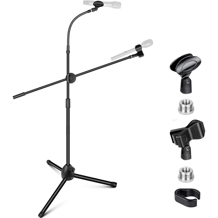 Підставка для мікрофона 2-в-1 з трьома кліпсами для кабелів, для вокалу, сцени, конференцій та презентацій, розширювана, CY0311 (з лебединою шиєю)