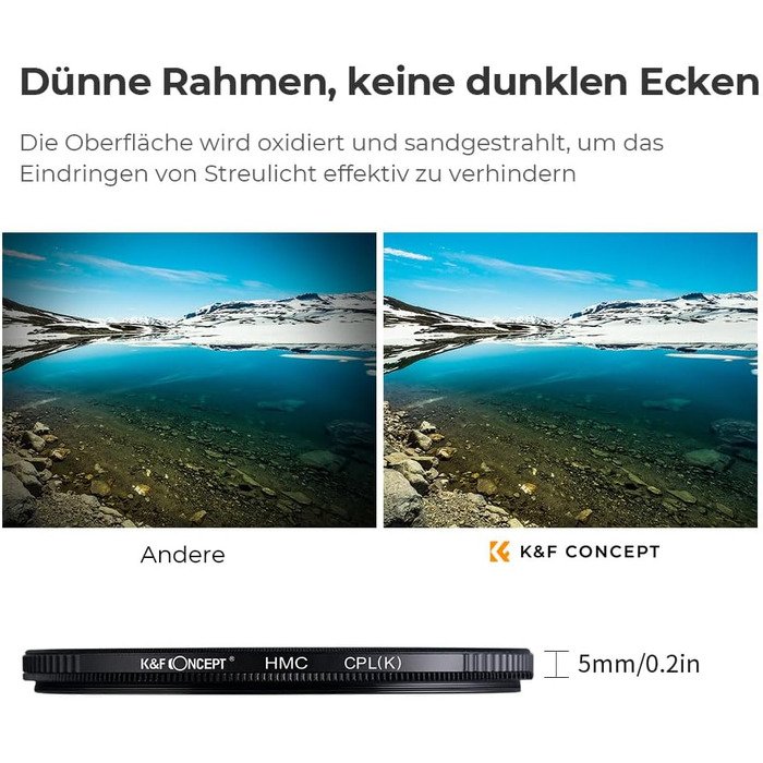Поляризаційний фільтр K&F Concept 58mm для об'єктивів фото- та відеокамер - CPL фільтр, оптичне скло та алюміній