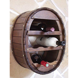DanDiBo Wine Barrel Rack for 24 Bottles, Brown Stained Bar Bottle Stand Cask Bottle Holder Bottle Shelf (6 Bottles Brown Hanging)