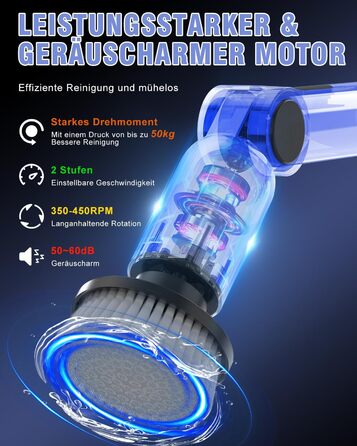 Electric Cleaning Brush, [Collapsible Version] Homtronics Electric Scrub Brush, Adjustable Long Handle, Electric Spin Scrubber Cordless with 8 Drill Brush Heads for Bathroom Kitchen Car, Grey