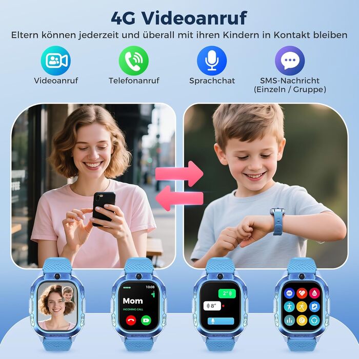 Дитячий розумний годинник KI з GPS та телефоном - 2025. Розумний годинник для дітей з відеодзвінками, чатом, Wi-Fi, 47 іграми, шкільним режимом, 4 спортивними режимами, подарунок для підлітків 5-13 років (блакитний)