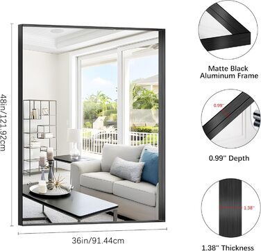 Дзеркало настінне прямокутне без рами 75x75 см для ванної, спальні, вітальні. Чорний колір, вертикальна/горизонтальна орієнтація