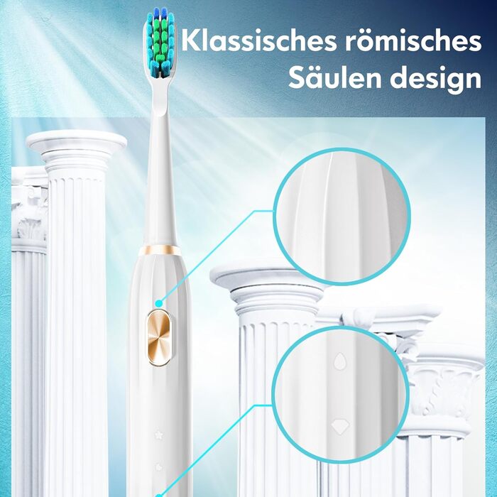 Електрична звукова зубна щітка для дорослих і дітей з 5 режимами чищення, таймером та 9 насадками Ultraschall (Синя/Біла)