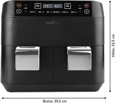 MAXXMEE аерофритюрниця з двома кошиками 7,6 л, цифрова, 2400 Вт, 6 програм, одночасне приготування двох страв