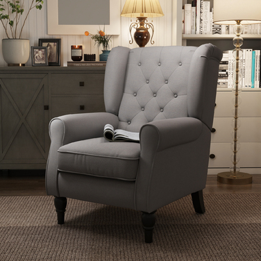 HOMCOM Armchair with High Backrest, Weight Capacity up to 160kg, Single Armchair for Living Room, Comfortable Wingback Chair, Grey