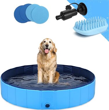 Dog Pool Inflatable Dog 55'x12' Paddling Pool Swimming Pool Kiddie Pool Dog Bathtub Doggy Pool for Large Pets Dog Cat Children PVC Non-Slip (Bonus Pet Bath Brush) (M:100cmx30cm (L 39