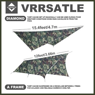 Гамак-тент OneWind Camo 365x295 см: ультралегкий, для кемпінгу, бушкрафту, з підставою та дверима