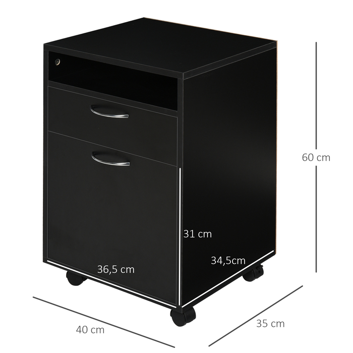 HOMCOM Роликовий контейнер для документів, чорний, 40x35x60 см зі шухлядою для офісу та домашнього офісу, економний та функціональний