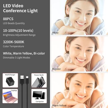 LED-відеолампа Newmowa NMW-80AI для селфі, TikTok, відеоконференцій та макіяжу, з датчиком світла