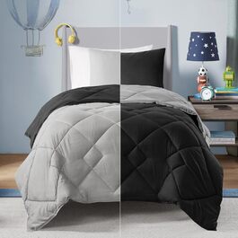 Комплект постільної білизни Comfort Spaces Vixie з декор. стеганим малюнком, чорно-сірий, Twin/Twin XL