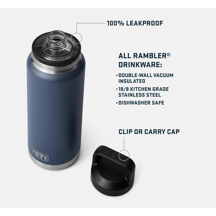 Термос-пляшка YETI Rambler 1л з нержавіючої сталі з герметичною кришкою Chug, колір Charcoal (антрацит) – ізольована пляшка для гарячих та холодних напоїв