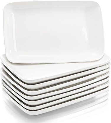 Набір Foraineam з 8 прямокутних порцелянових тарілок 8 дюймів (20x12x2.5 см) - для десерту, закусок, салатів