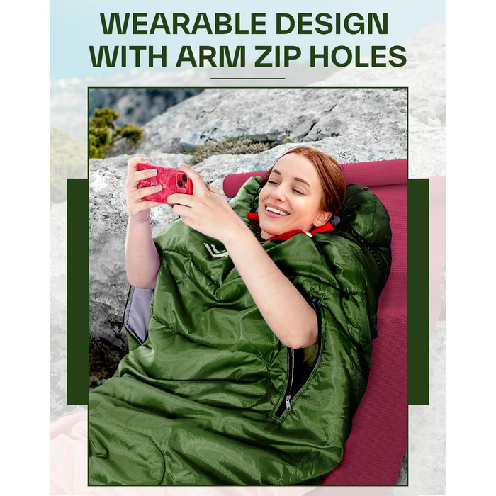 Сплячий мішок Sportneer Outdoor - ковдровий спальний мішок 3-4 сезони для дорослих, теплий спальник для кемпінгу, подорожей та активного відпочинку (200x85 см, зелений)