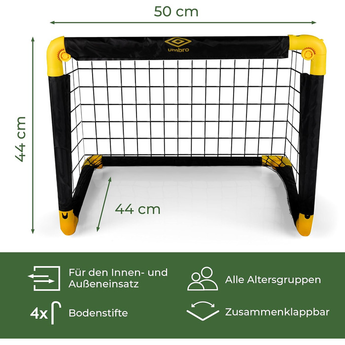 Ворота для футболу Umbro 50x44x44 см - Комплект 2 шт. - Складні, для дітей, для тренувань, металеві, чорно-жовті