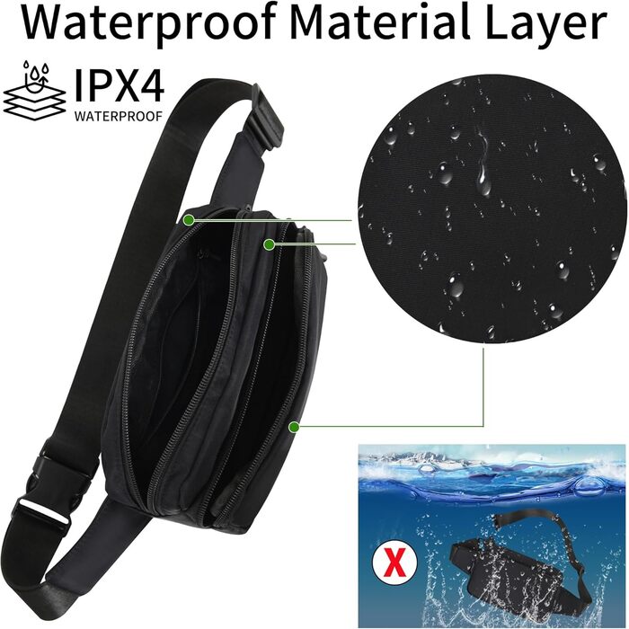 Чоловіча/жіноча поясна сумка на пояс, унісекс, чорна, з регульованим реміннем, 30 см, для подорожей, прогулянок з собакою, туризму
