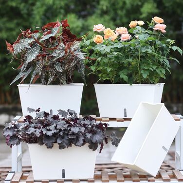 Самополивні прямокутні квіткові горщики Blumenkasten, 6 шт., з дренажними отворами та вентиляційними піддонами, для овочів, квітів, для підвіконня, тераси, балкона, саду, білого кольору