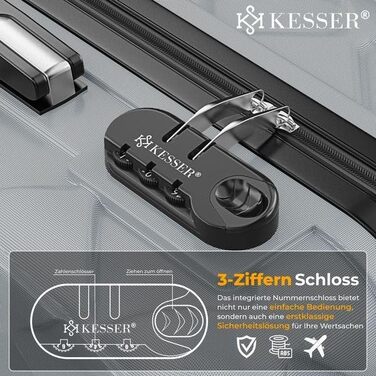 Набір валіз KESSER® 4 шт. | ABS валізи з кодовим замком, ваговою шалькою та органайзером для подорожей, 360° обертання | Ручна та велика валіза для бізнесу та подорожей, Iron Grey
