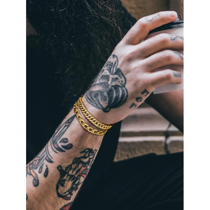 Набір браслетів для чоловіків Richsteel з нержавіючої сталі, 3 шт. (Чорний/Сталь/Золото), 9/8/4 мм, довжина 19/21/23 см, для подарунка