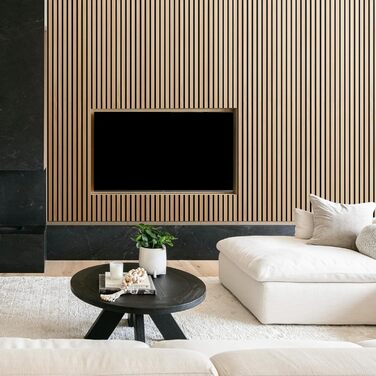 Акустичні панелі з натурального шпона дуба, самоклеючі (набір 2 шт, 100x52 см) для шумоізоляції та декору стін у вітальні, офісі та спальні