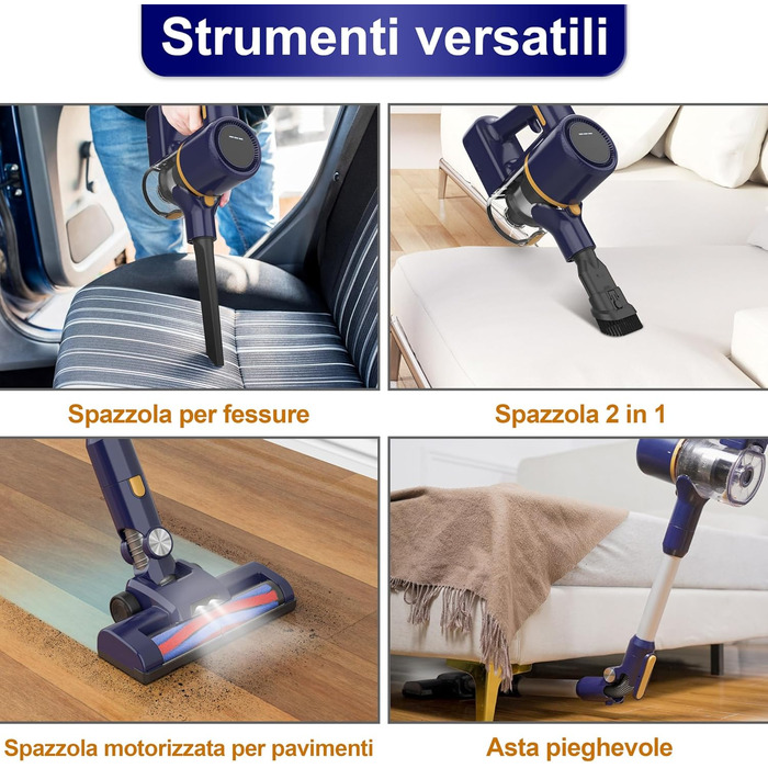 Бездротовий пилосос, електрична підміталка 6 в 1, 20 kPa, 40 хв роботи, LED-підсвічування, фільтри-губки, для підлоги, килима, шерсті тварин